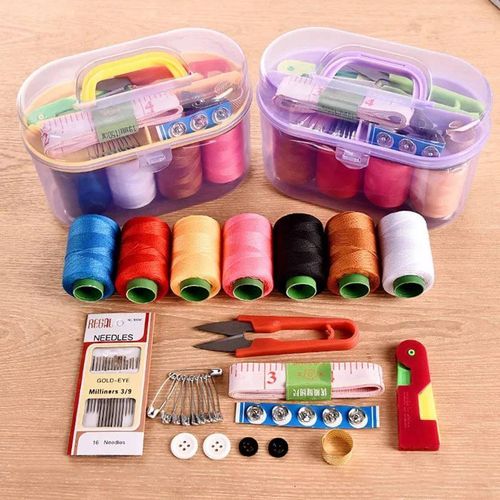 Reference photo of sewing carry boxes with colourful threads and sewing accessories