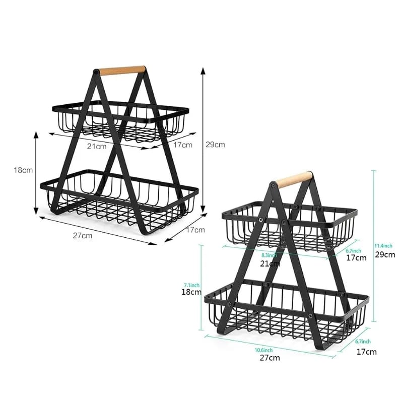 2-Tier Countertop Fruit Basket Storage, Vegetable Rack for Kitchen, Black