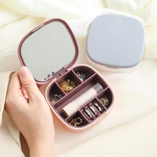 PORTABLE TRAVEL JEWELLERY BOX WITH MIRROR