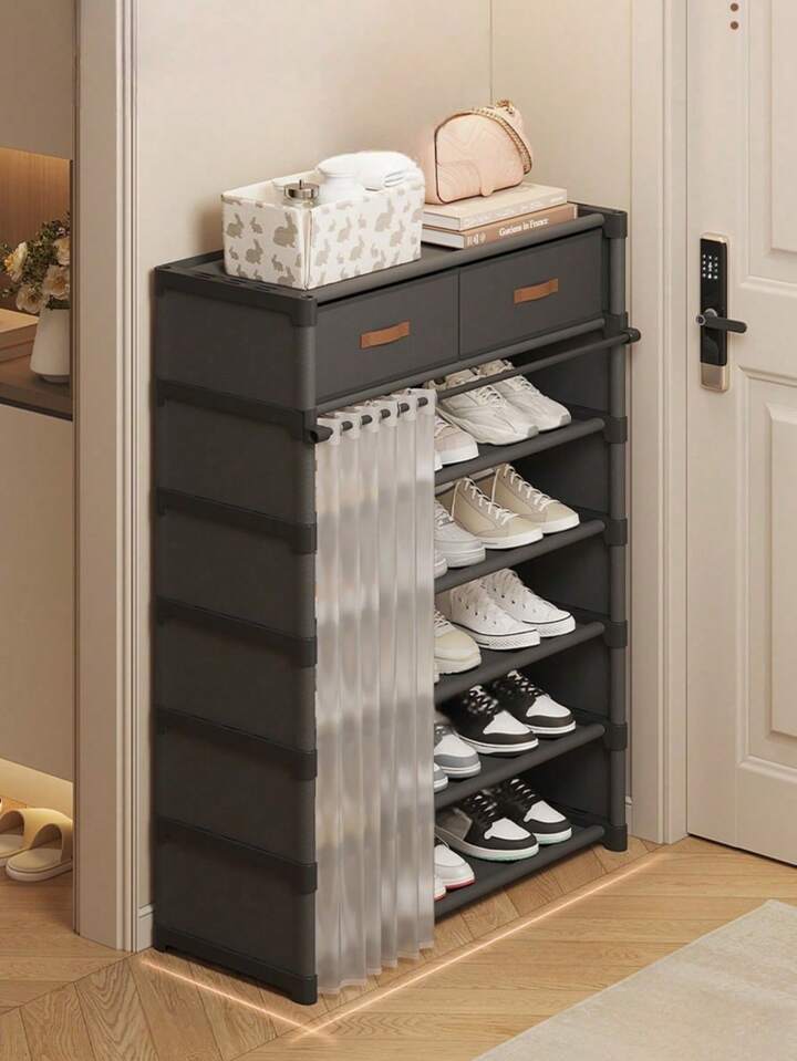 Shoe Rack With Curtain & Drawer (IMPORTED)
