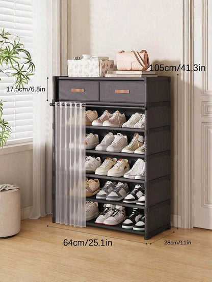 Shoe Rack With Curtain & Drawer (IMPORTED)
