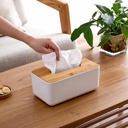 Tissue Box With Bamboo Lid