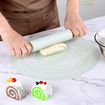 SILICONE ROUND DOUGH MAT ROLLING PIN (IMPORTED)
