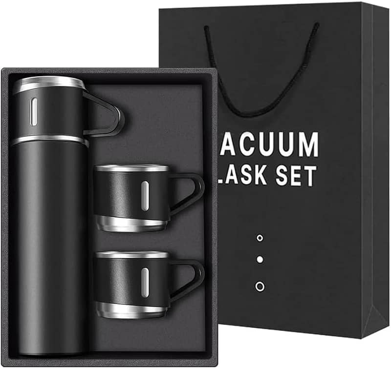 Stainless Steel 500ml Vacuum Flask with 3 Cups: Insulated Travel Mug for Hot & Cold Drinks