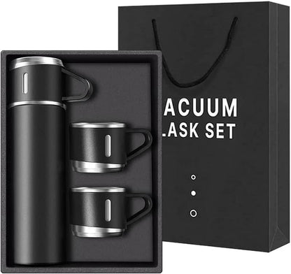 Stainless Steel 500ml Vacuum Flask with 3 Cups: Insulated Travel Mug for Hot & Cold Drinks
