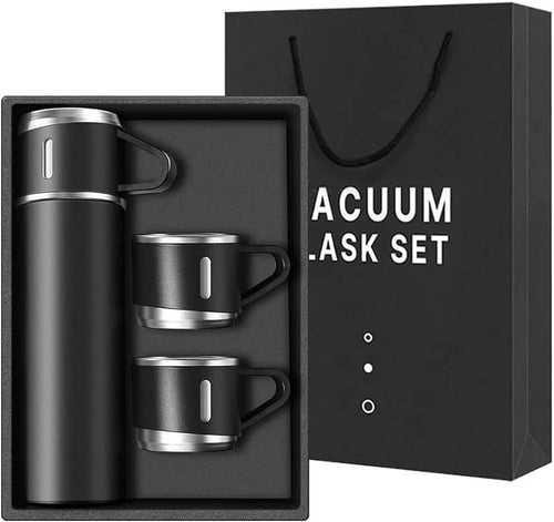 Stainless Steel 500ml Vacuum Flask with 3 Cups: Insulated Travel Mug for Hot & Cold Drinks