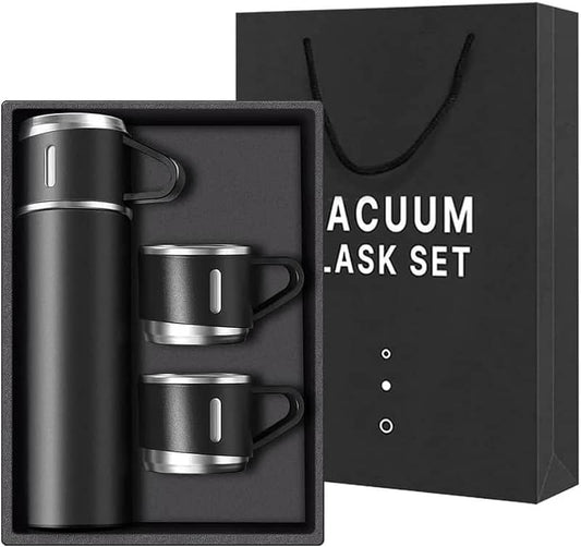 Stainless Steel 500ml Vacuum Flask with 3 Cups: Insulated Travel Mug for Hot & Cold Drinks