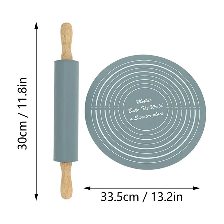 SILICONE ROUND DOUGH MAT ROLLING PIN (IMPORTED)