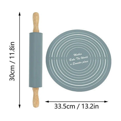SILICONE ROUND DOUGH MAT ROLLING PIN (IMPORTED)
