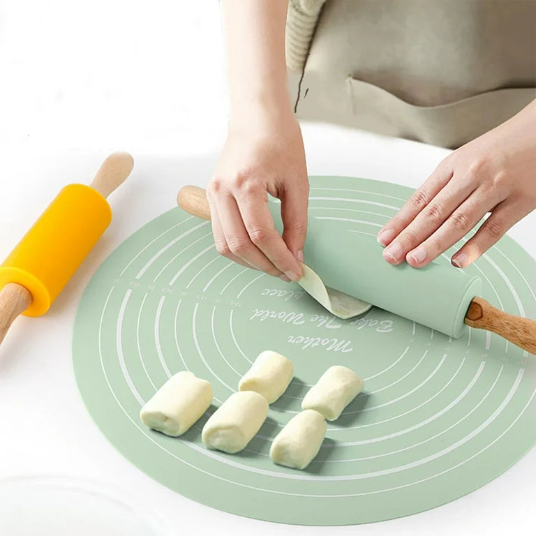 SILICONE ROUND DOUGH MAT ROLLING PIN (IMPORTED)