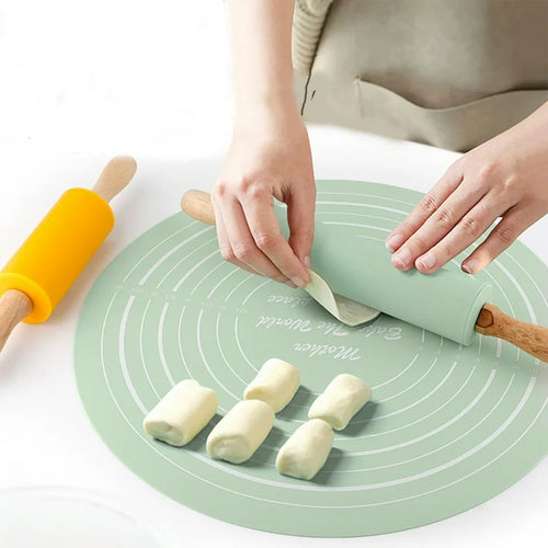 SILICONE ROUND DOUGH MAT ROLLING PIN (IMPORTED)