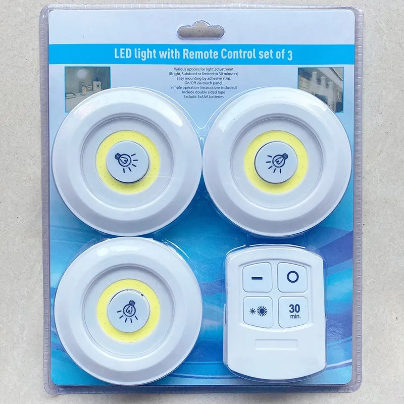 Tap LED Light With Remote Control (Pack of 3 Lights)