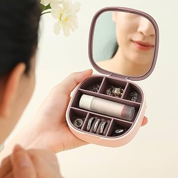 PORTABLE TRAVEL JEWELLERY BOX WITH MIRROR
