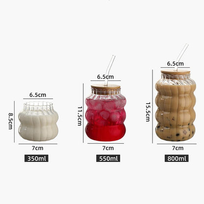 Creative Glass Cup with Lid and Straw Coffee Milk Juice Mug 400ml