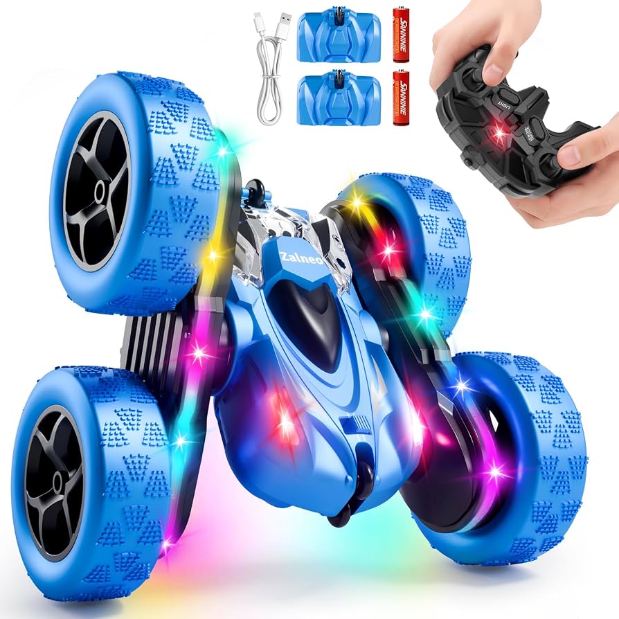 Remote Control 6-Wheel Stunt Car with Lights & Music | Double-Sided RC Car with Battery