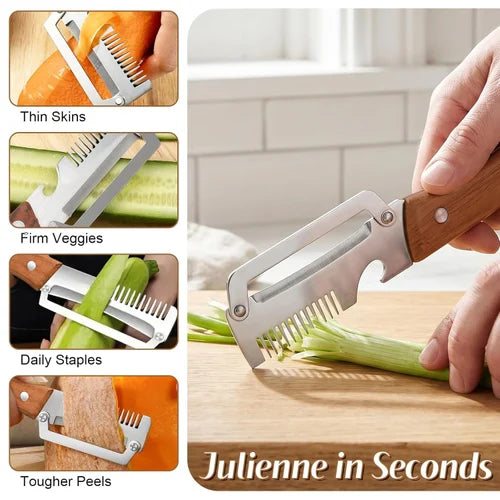 3-in-1 Vegetable Peeler With Wooden Handle & Bottle Opener