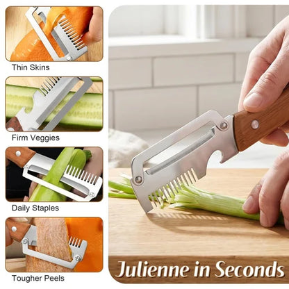 3-in-1 Vegetable Peeler With Wooden Handle & Bottle Opener