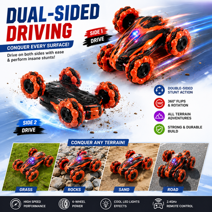 Remote Control 6-Wheel Stunt Car with Lights & Music | Double-Sided RC Car with Battery