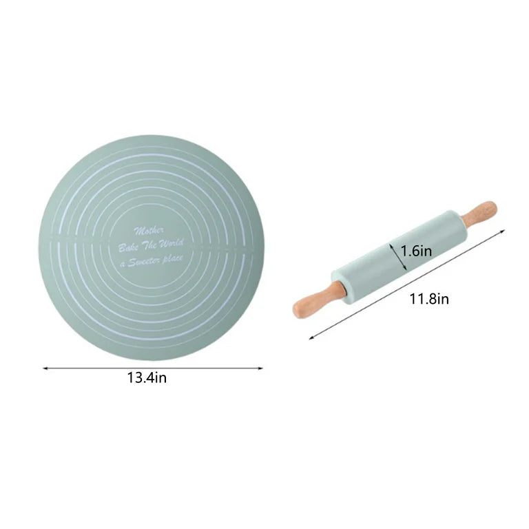 SILICONE ROUND DOUGH MAT ROLLING PIN (IMPORTED)