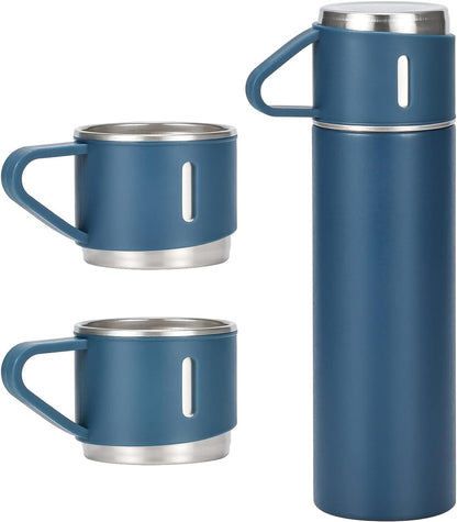 Stainless Steel 500ml Vacuum Flask with 3 Cups: Insulated Travel Mug for Hot & Cold Drinks