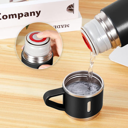 Stainless Steel 500ml Vacuum Flask with 3 Cups: Insulated Travel Mug for Hot & Cold Drinks