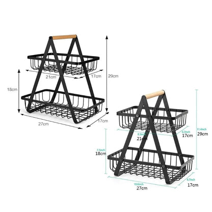 2-Tier Countertop Fruit Basket Storage, Vegetable Rack for Kitchen, Black