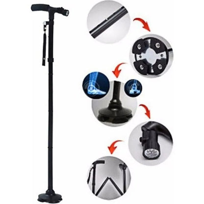 Magic Foldable Trusty Cane with Light (Black)