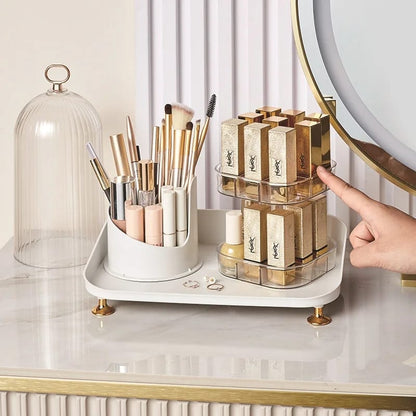Rotating Cosmetic Brush And Lipstick Organizer