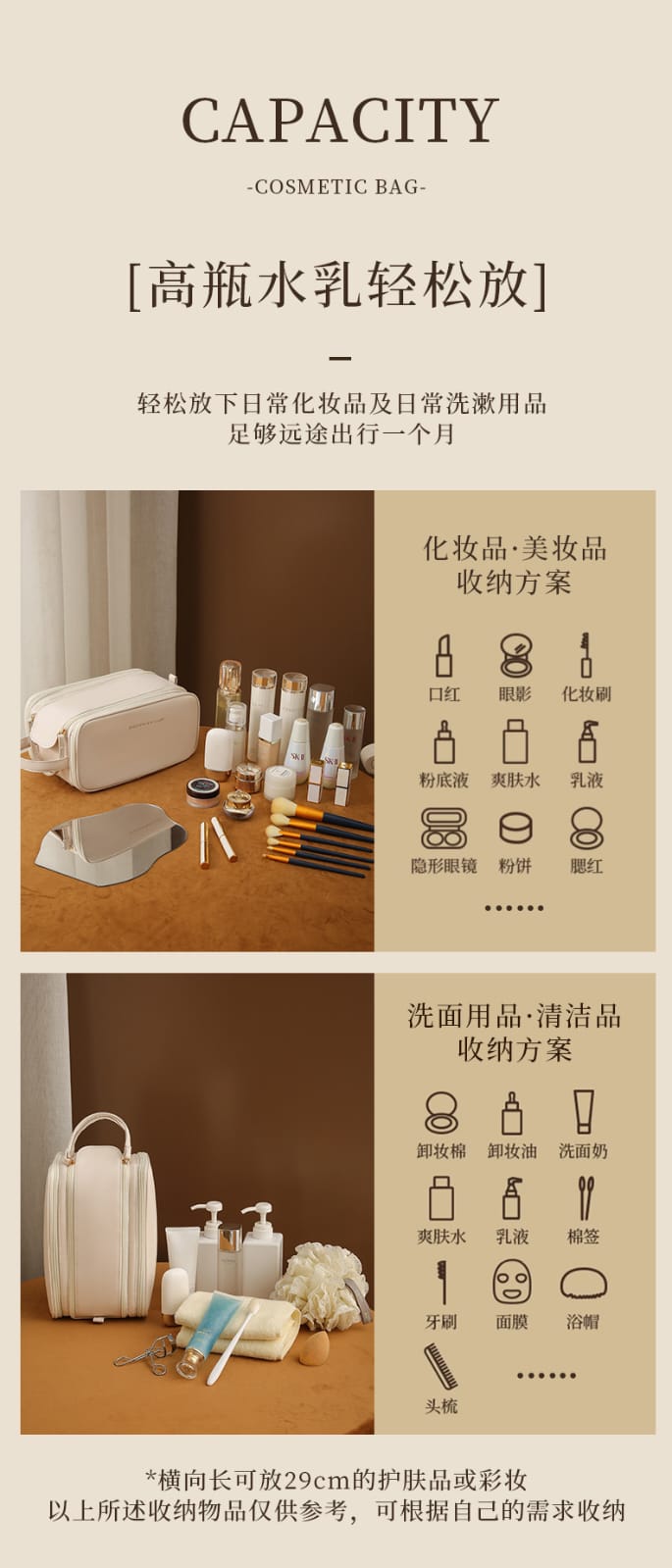 New Large Capacity PU Leather Travel Cosmetic Bag For Women Makeup Bag