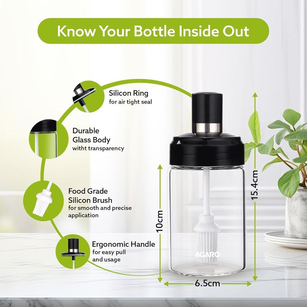 Oil Glass Dispenser Bottle With Silicone Basting Brush (250ML)