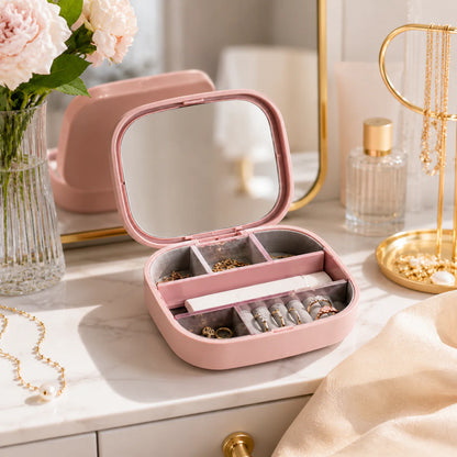 PORTABLE TRAVEL JEWELLERY BOX WITH MIRROR