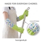 Green long cleaning gloves holding a mop