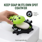 Ladybug soap holder in use beside basin