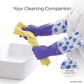 Purple household gloves used with a cleaning cloth
