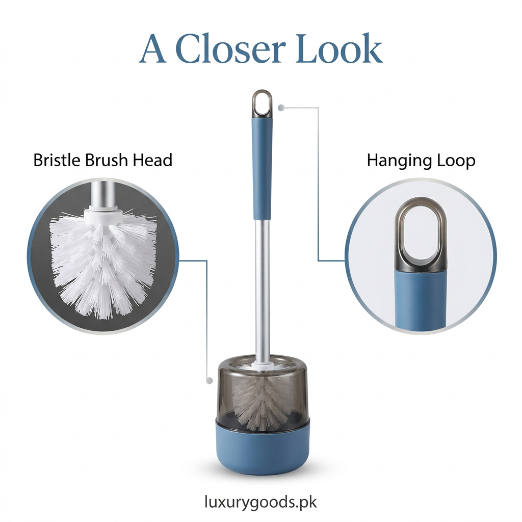 Details of bristle brush head and hanging loop