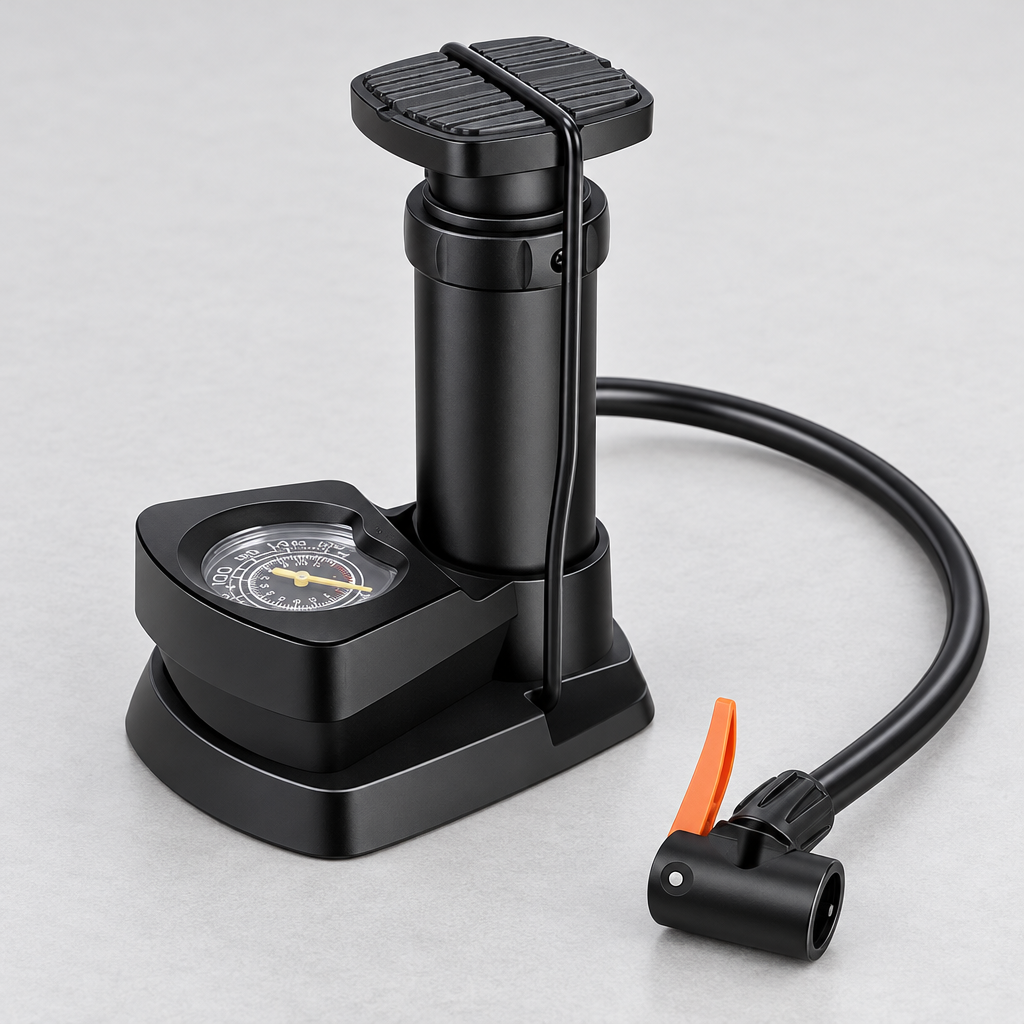 Foot air pump hose and orange-lever connector