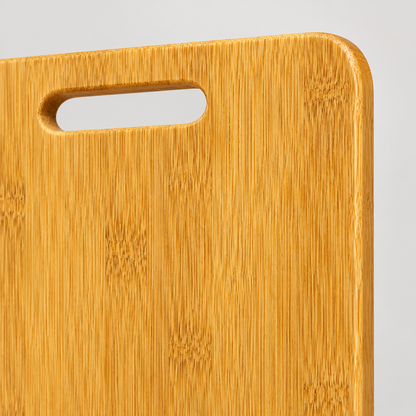 Close-up of cutting board handle slot and rounded corner