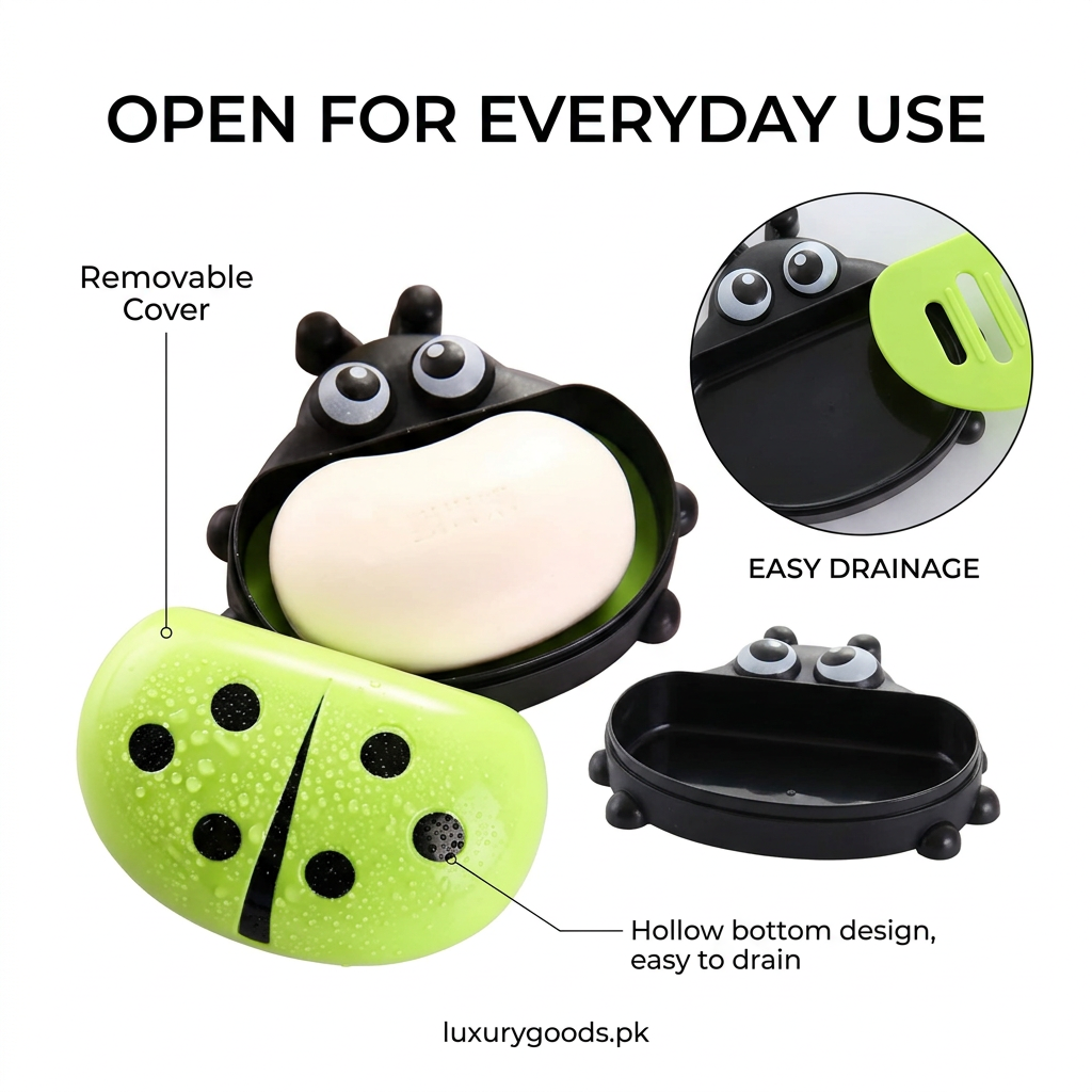 Green ladybug soap box with removable cover