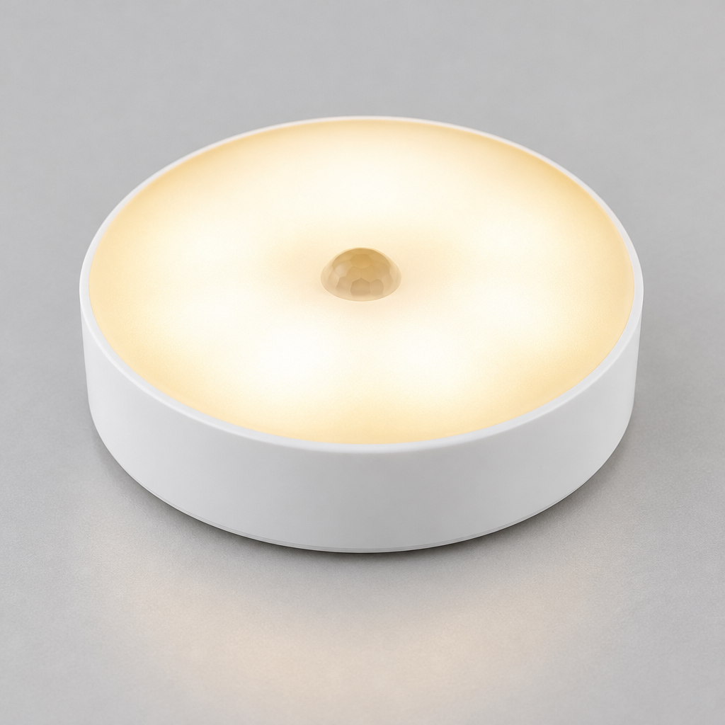 Close-up of round white sensor light