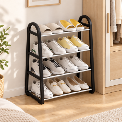 Four-tier shoe rack in a dressing corner
