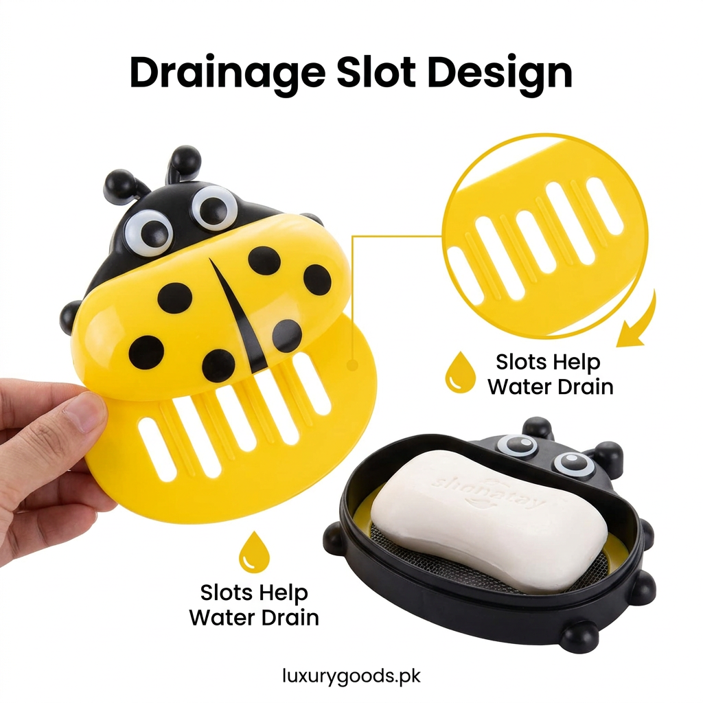 Ladybug soap holder drainage detail