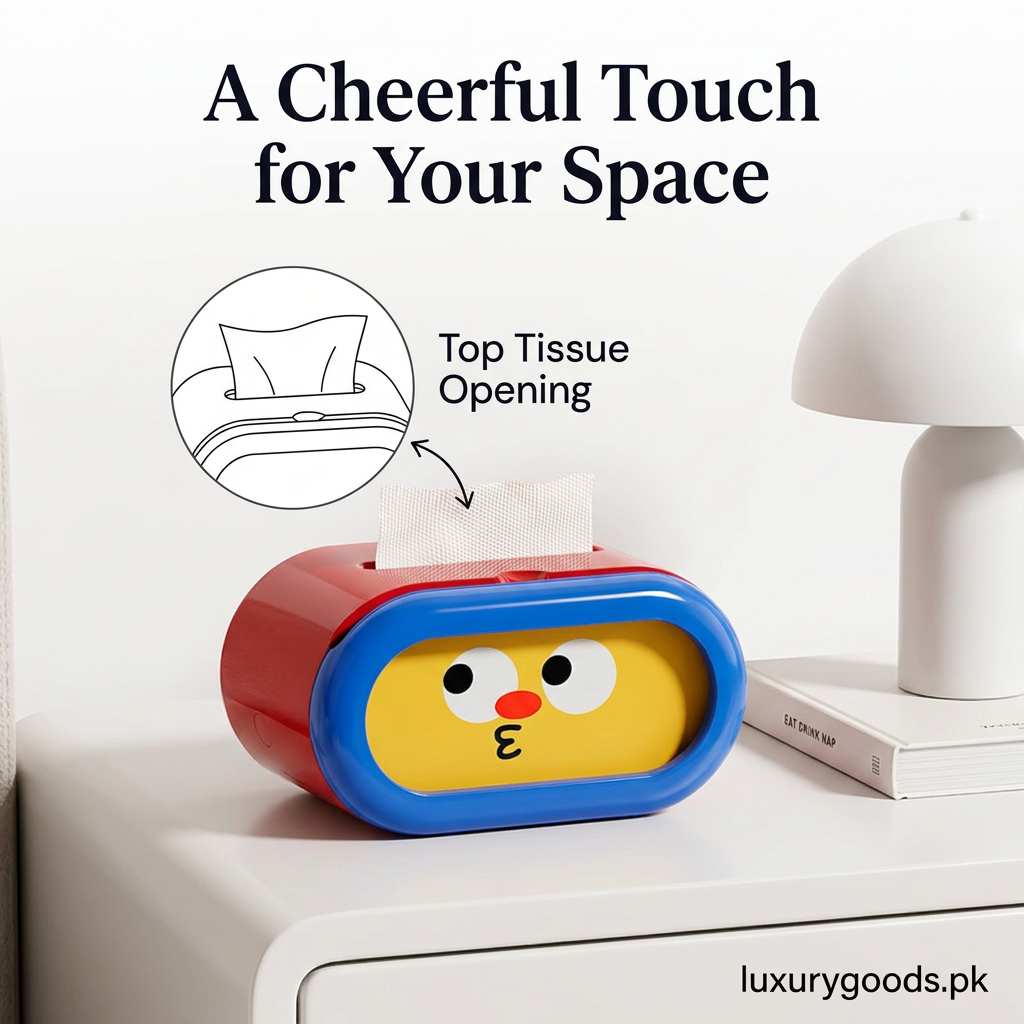 Expression tissue box styled on a bedside table