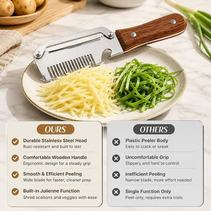 3-in-1 Vegetable Peeler With Wooden Handle & Bottle Opener