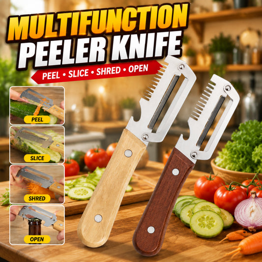 3-in-1 Vegetable Peeler With Wooden Handle & Bottle Opener